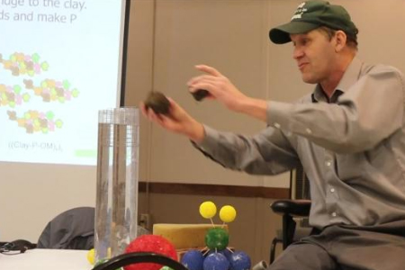 Jim Hoorman demonstrating the slake test at Port Clinton Ohio 2018 man with thumbs up